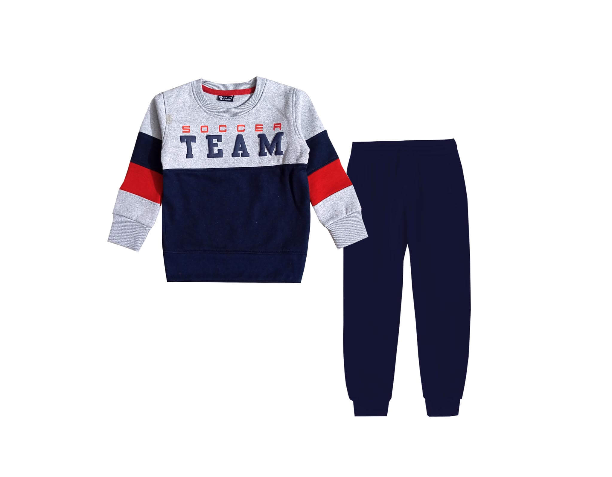 Soccer Team Stylish Penal Fleece Tracksuits - Gray &amp; Navy