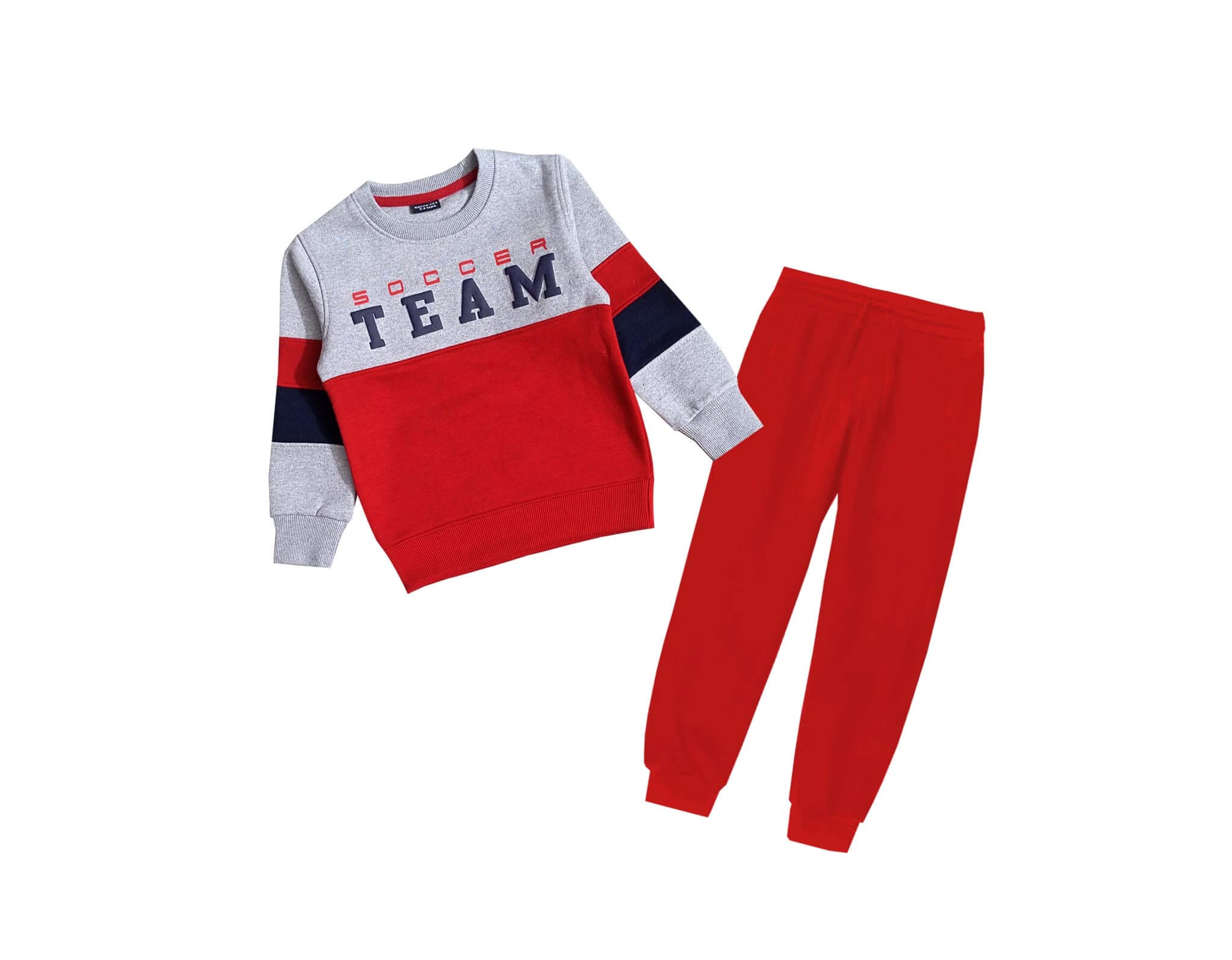 Soccer Team Stylish Penal Fleece Tracksuits - Gray &amp; Red