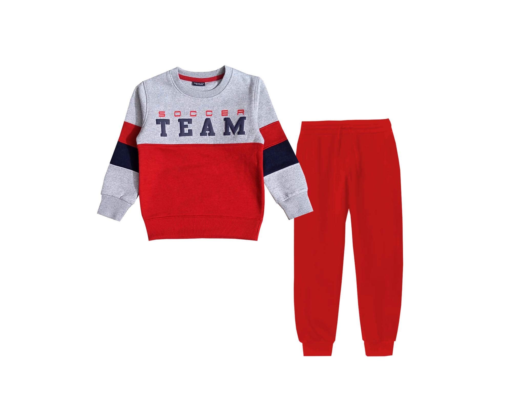 Soccer Team Stylish Penal Fleece Tracksuits - Gray &amp; Red