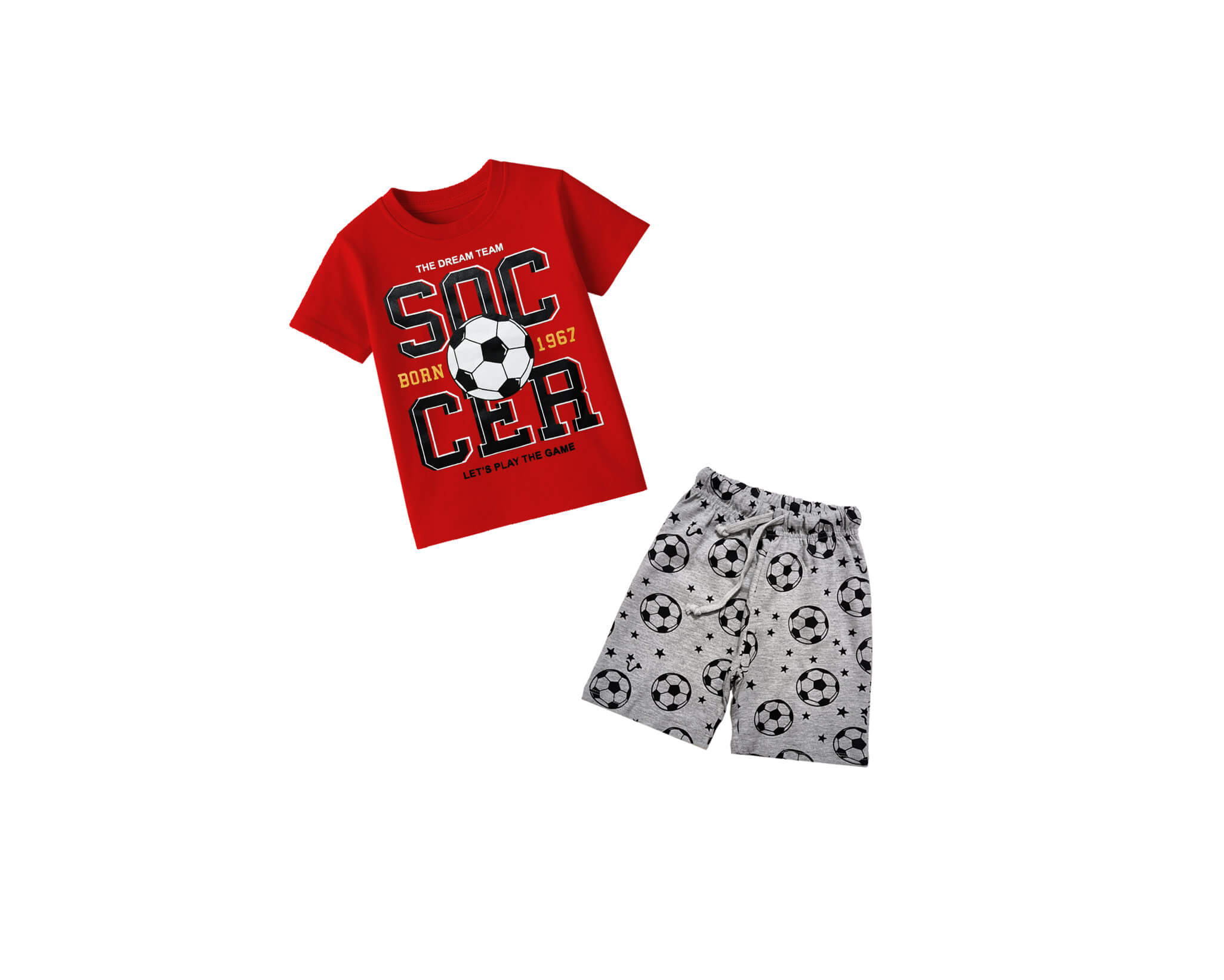 Soccer Born Tee short-Red Gray