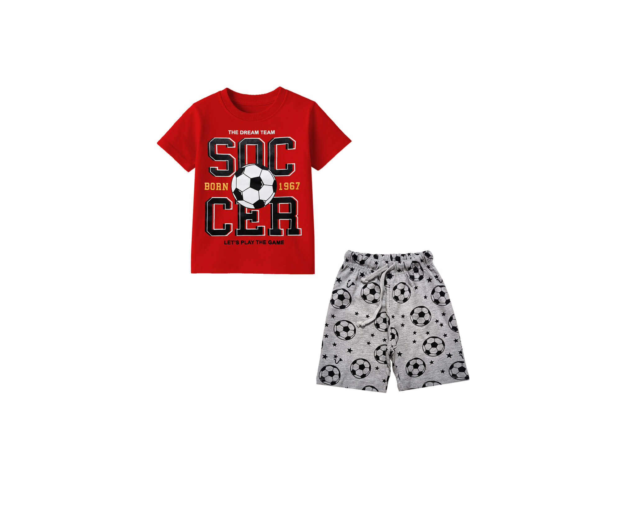 Soccer Born Tee short-Red Gray