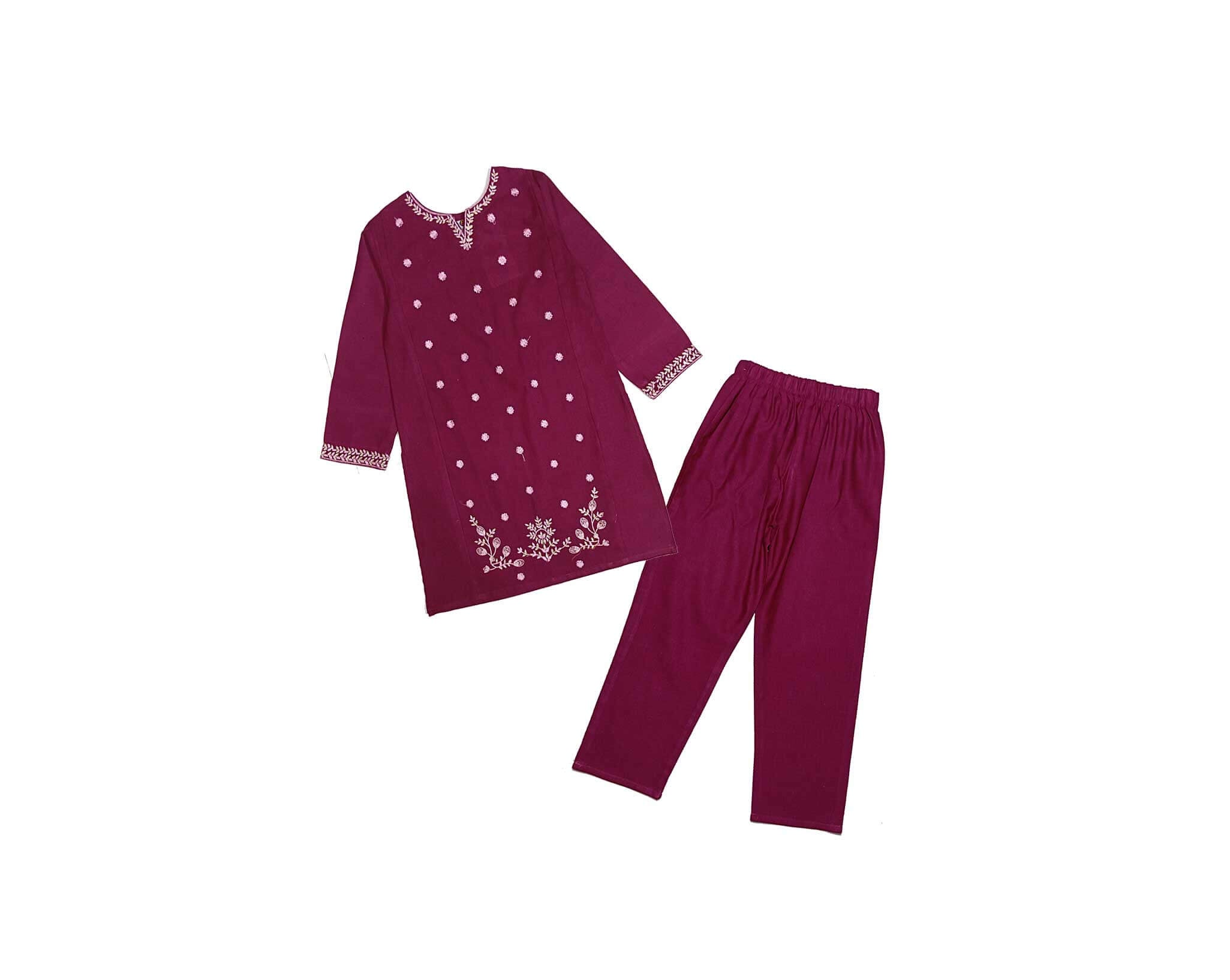 Solid Embroidery Khaddar 2pc suit - Maroon