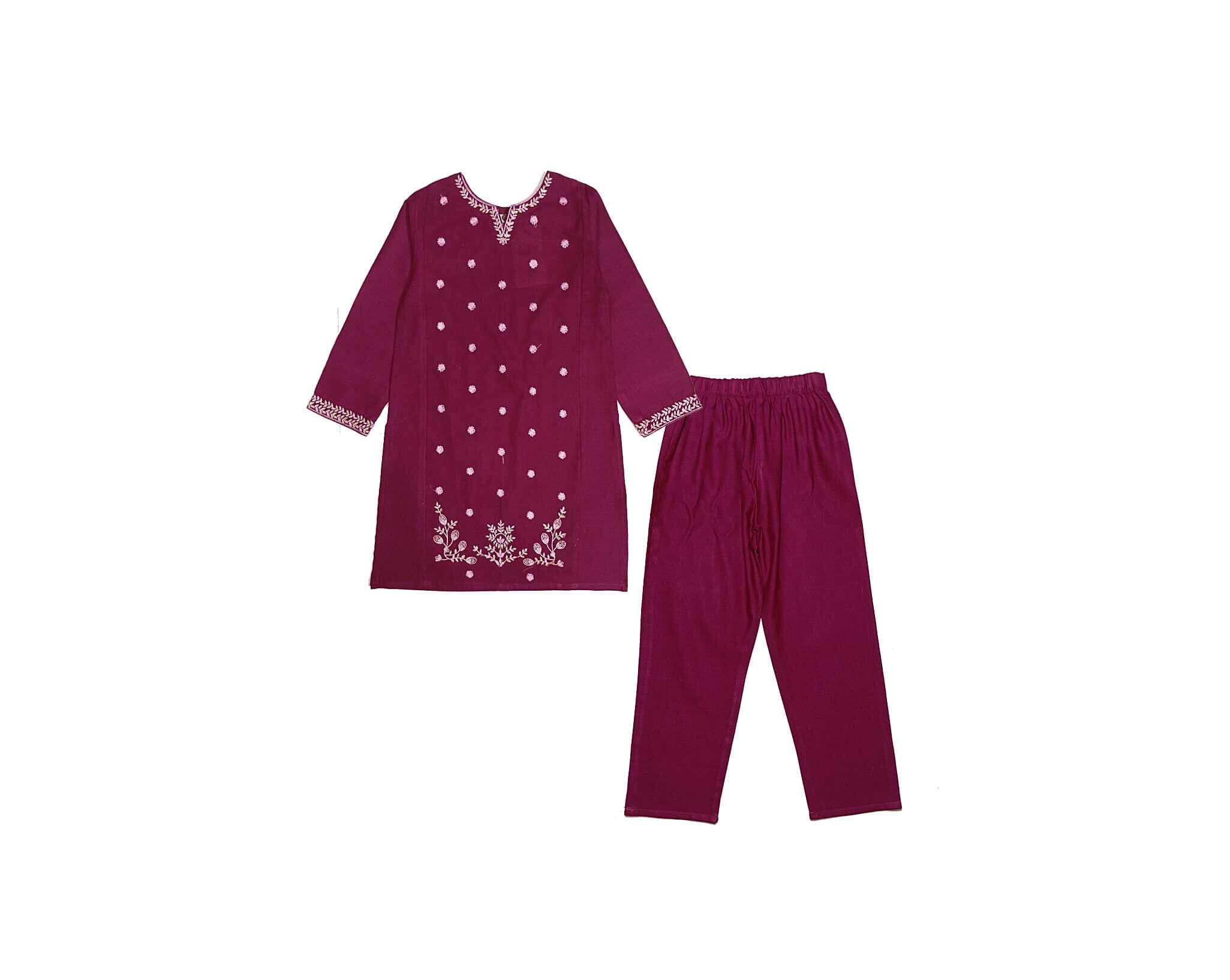 Solid Embroidery Khaddar 2pc suit - Maroon