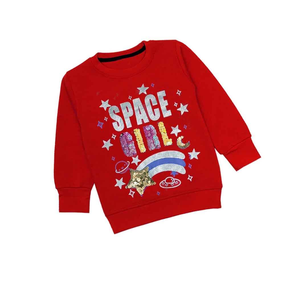 Space Girls Sequin Fleece Sweatshirts - Red