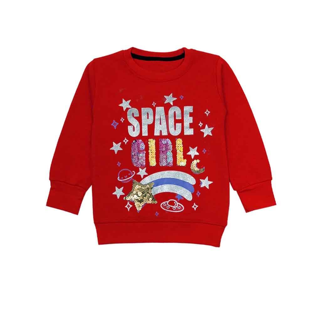 Space Girls Sequin Fleece Sweatshirts - Red