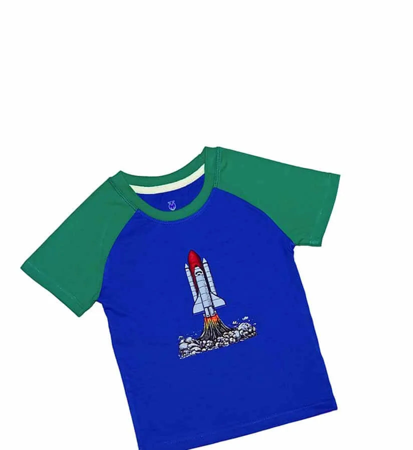 Space Shuttle Print Tee Shirt - Royal blue