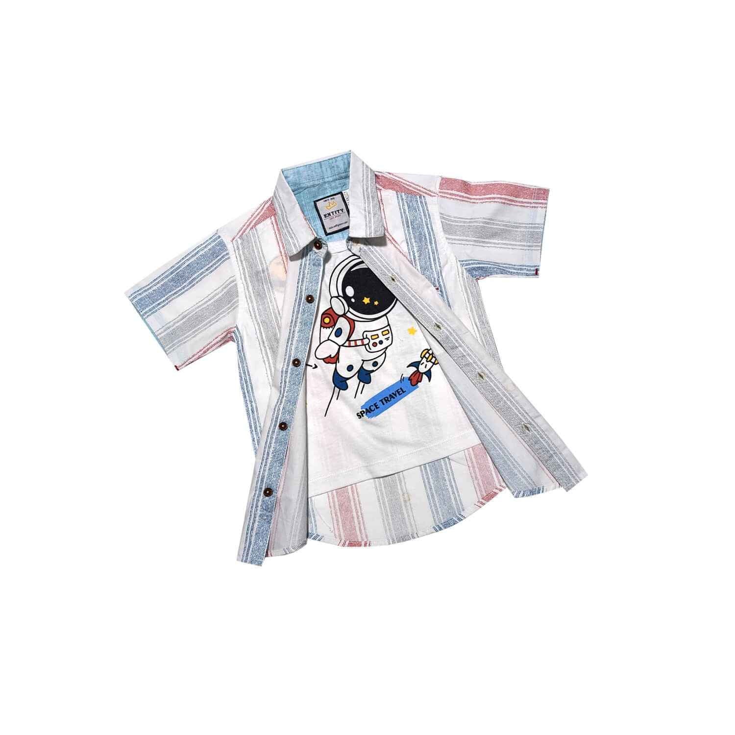 Space Travel Double Casual Shirt-White-1