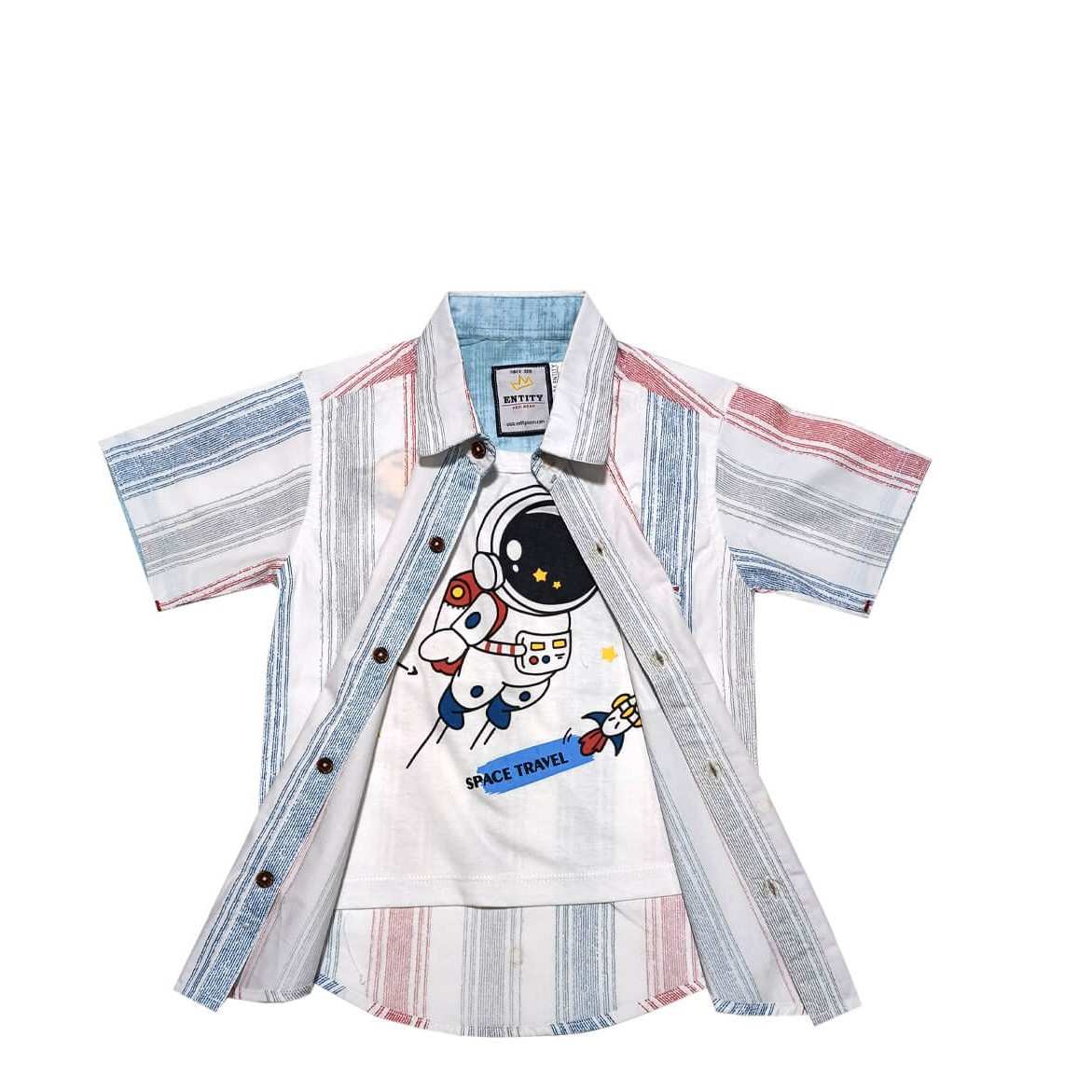 Space Travel Double Casual Shirt-White