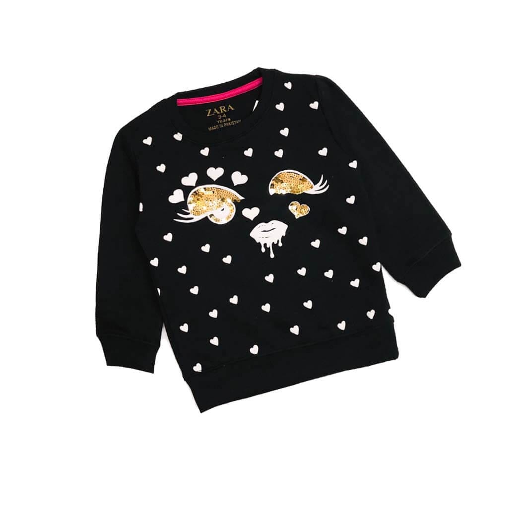 Sparkle Sequence Eyes with Hearts Sweatshirt - Black