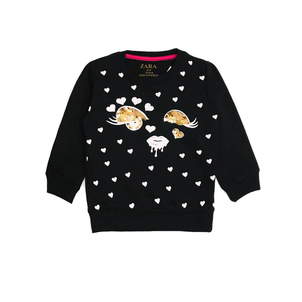 Sparkle Sequence Eyes with Hearts Sweatshirt - Black