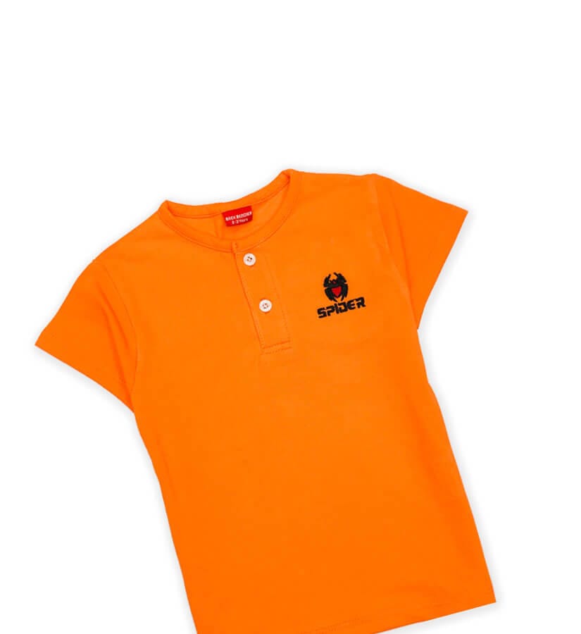 Spider Logo Henley Polo Tee Shirt - Orange
