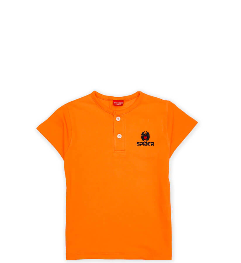 Spider Logo Henley Polo Tee Shirt - Orange