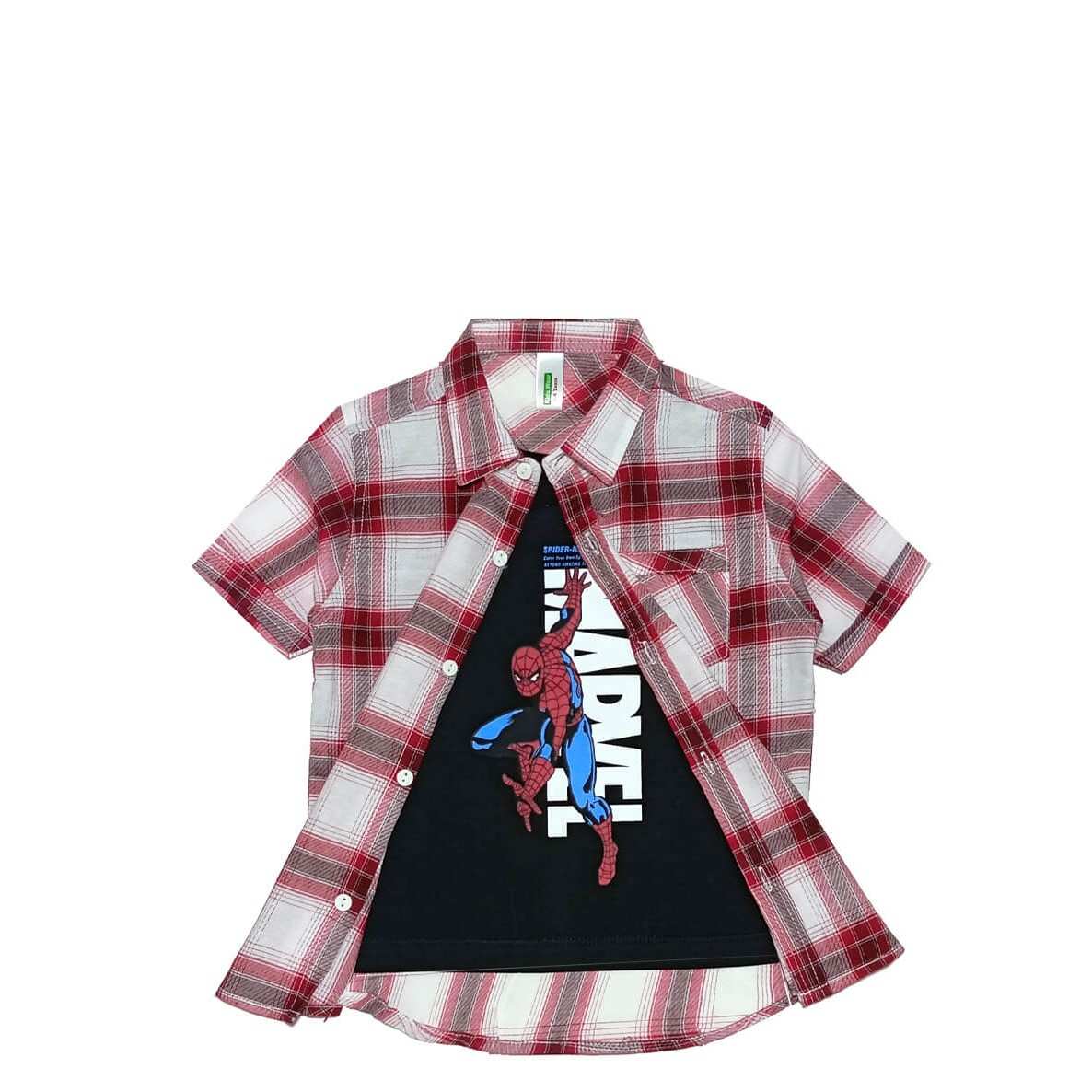 Spider Action Twofer Cotton Cheked Casual Shirt-Grey Black