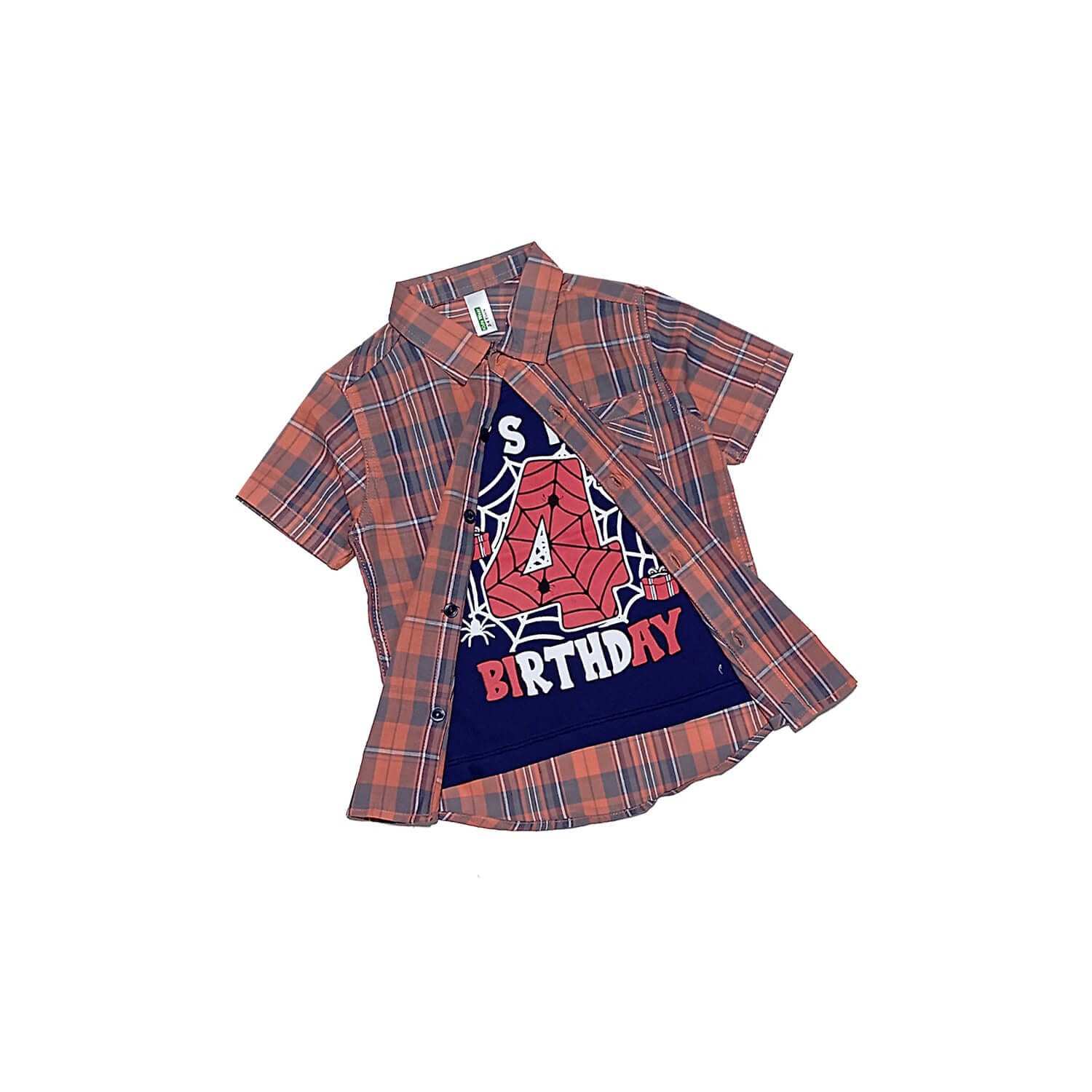 Spider Birthday Twofer Cotton Chekd Casual Shirt-Rust Navy-1