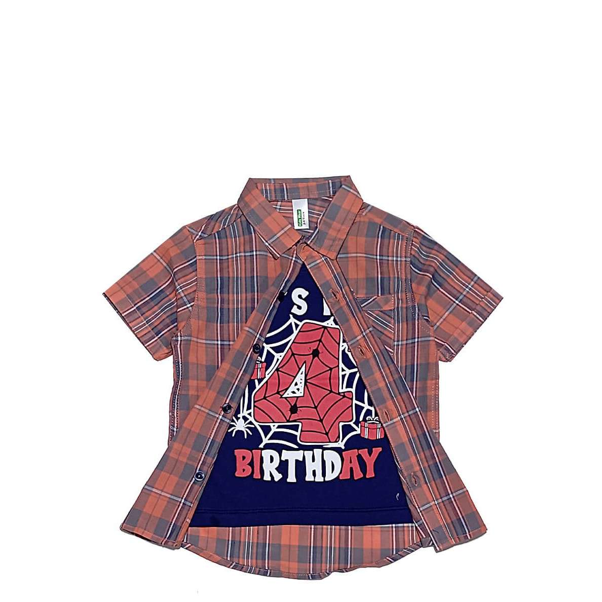 Spider Birthday Twofer Cotton Chekd Casual Shirt-Rust Navy