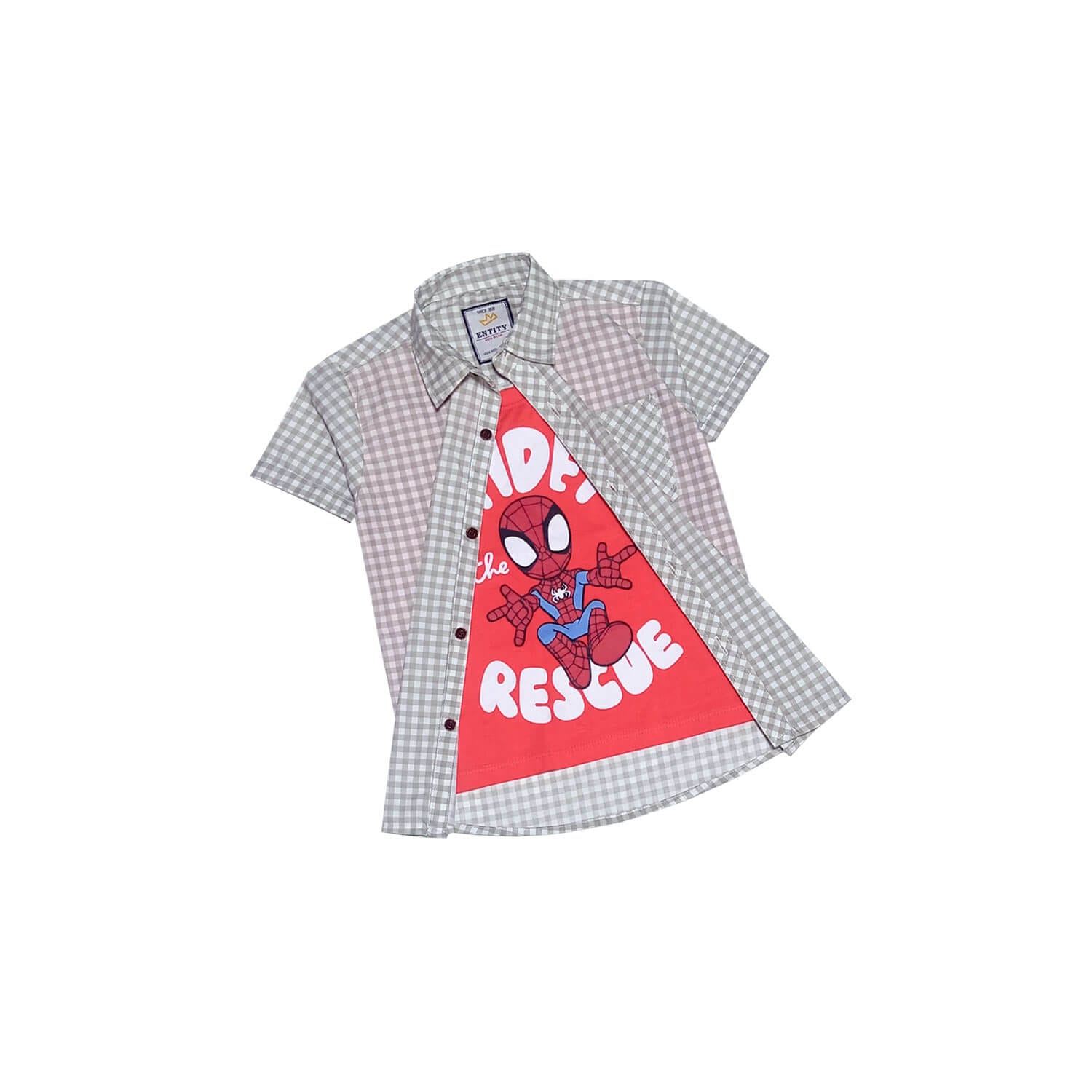 Spidy Rescue Twofer Double Cotton Cheked Casual Shirt-Carrot &amp; Grey