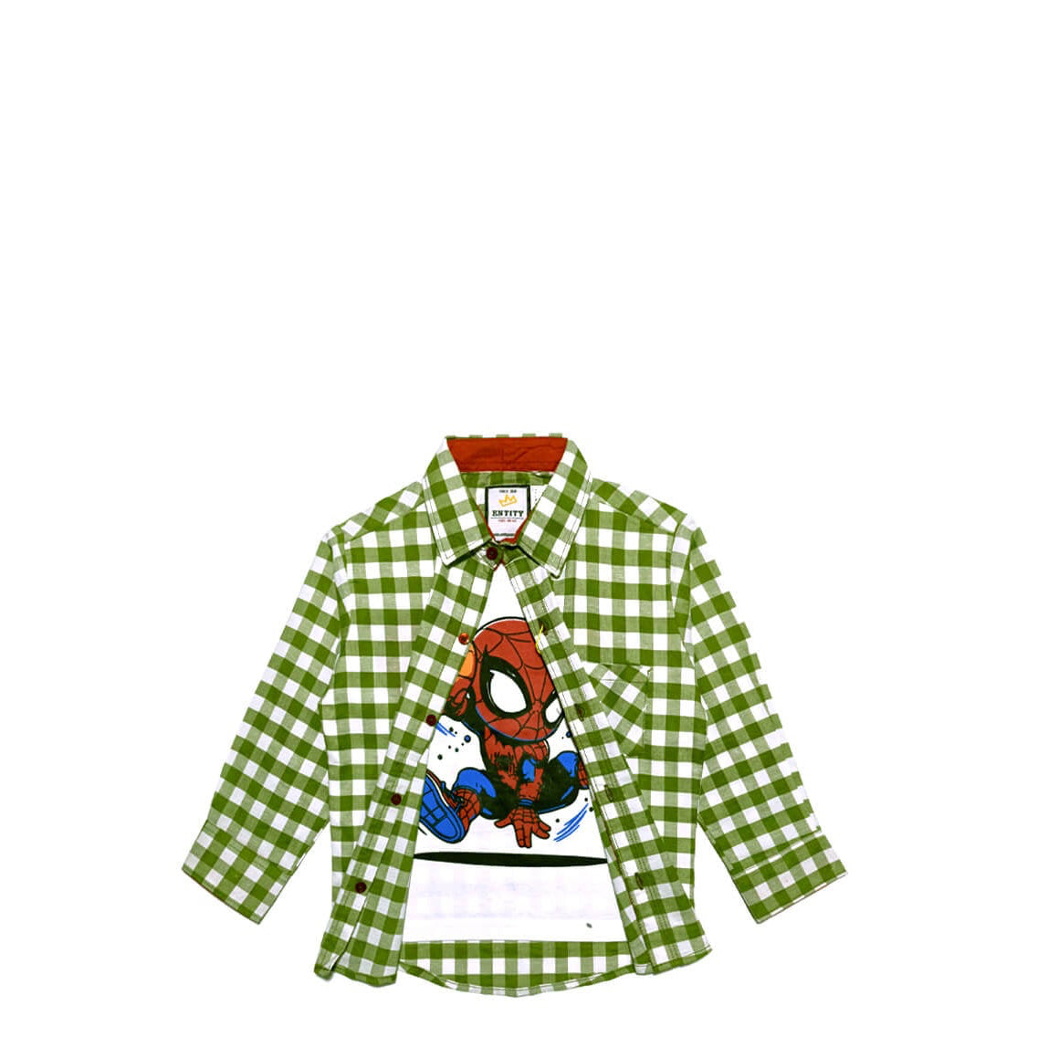 Spidy Green Check Twofer Casual Shirt White Green