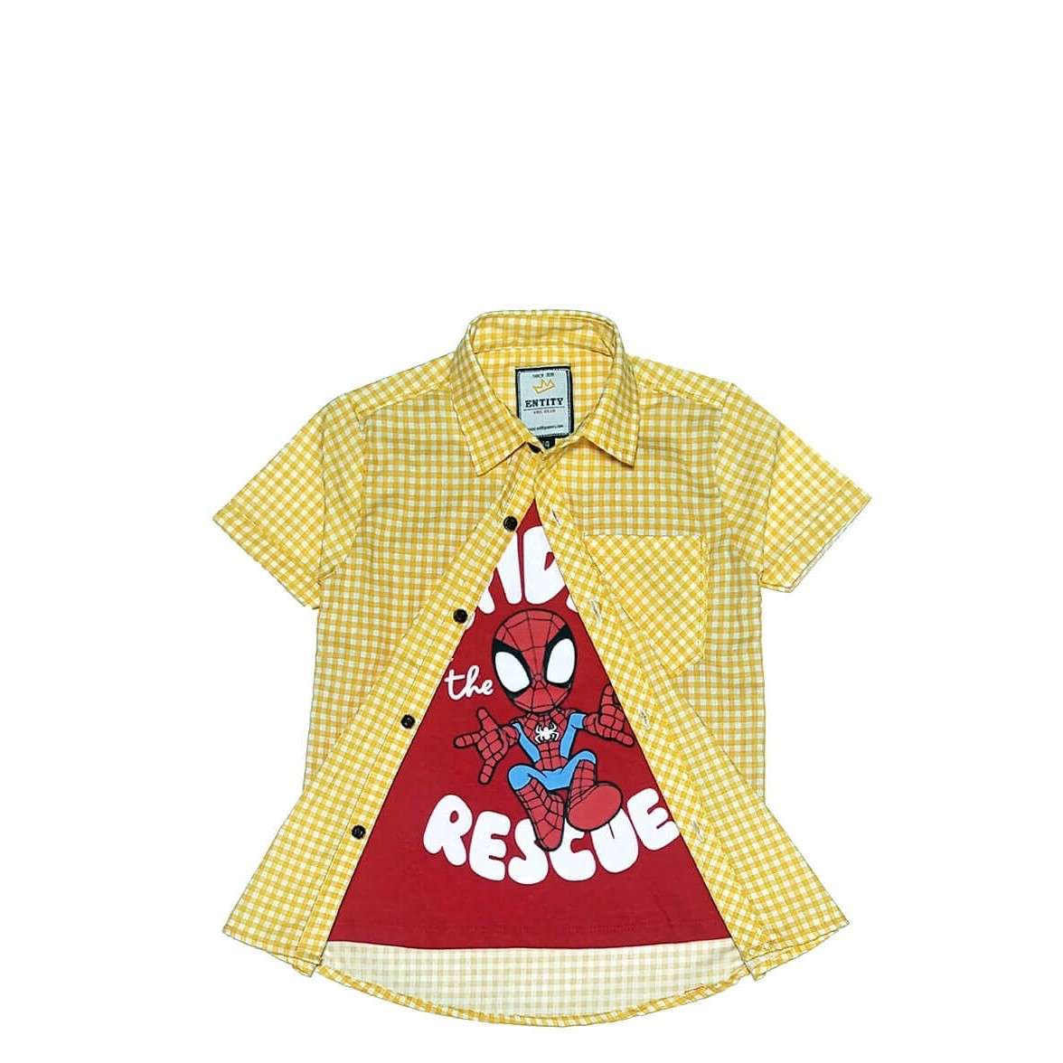 Spidy Rescue Twofer Cotton Cheked Casual Shirt-Red Yellow