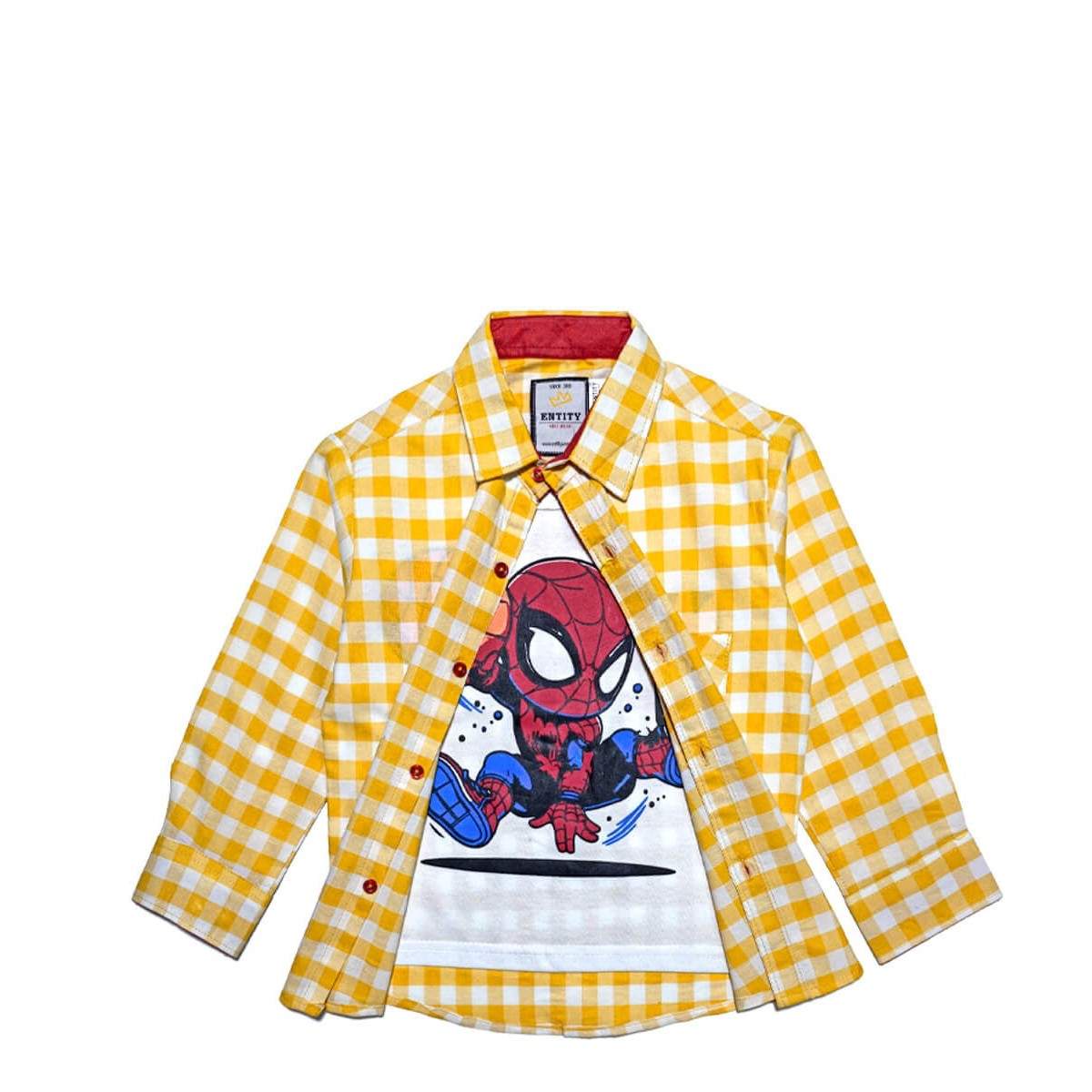 Spidy Yellow Check Twofer Casual_Shirt- White-Yellow