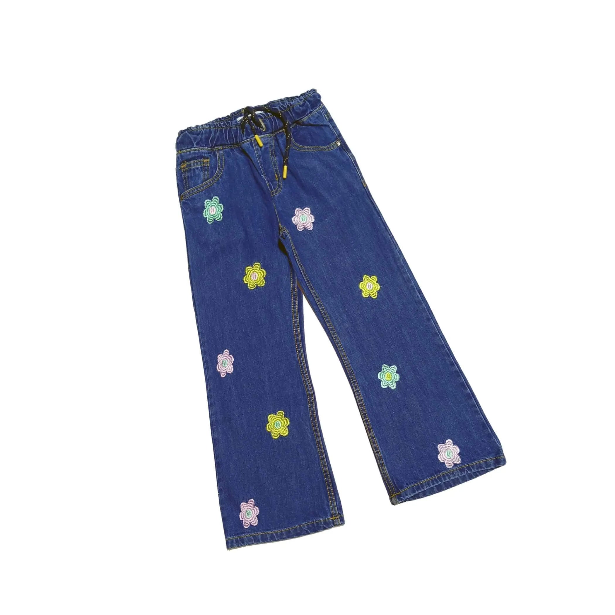 Spread Daffodil Flowers Flare Denim Pant - Mid Blue