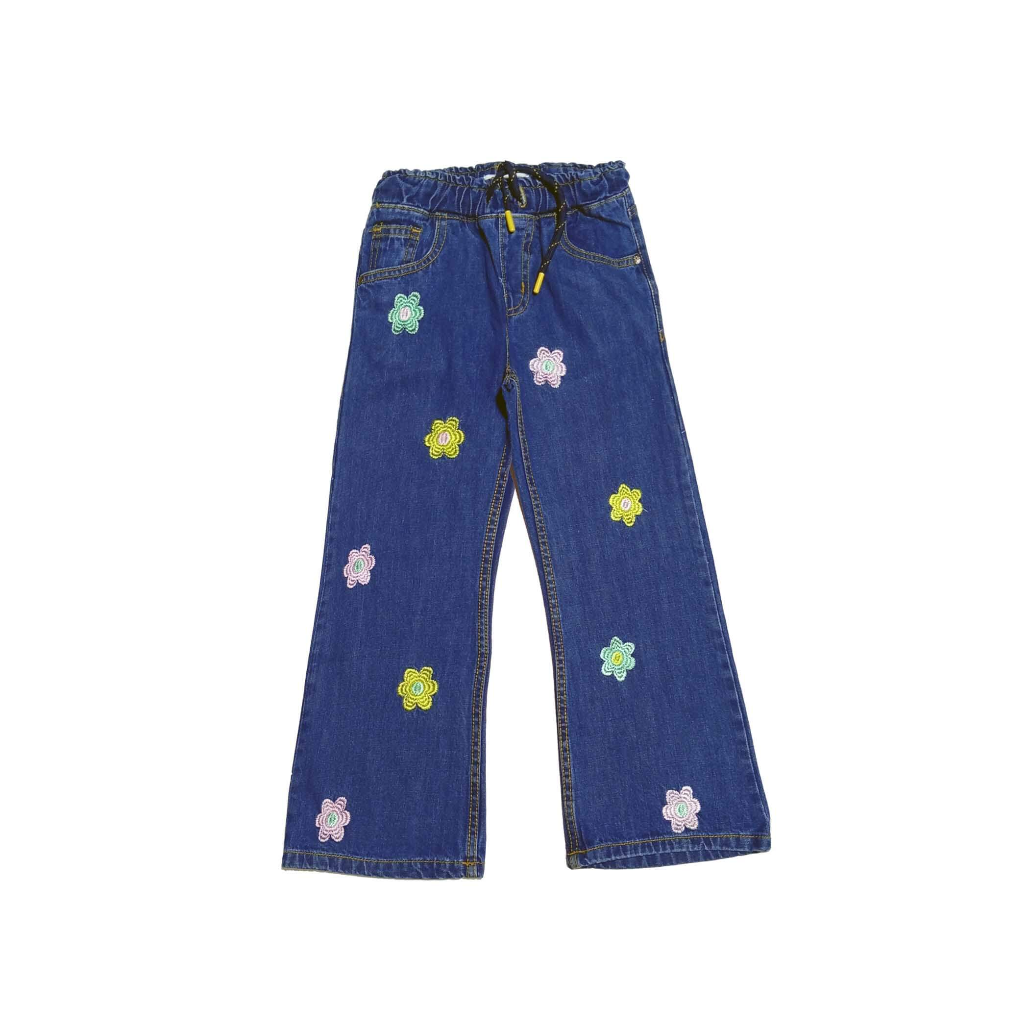 Spread Daffodil Flowers Flare Denim Pant - Mid Blue