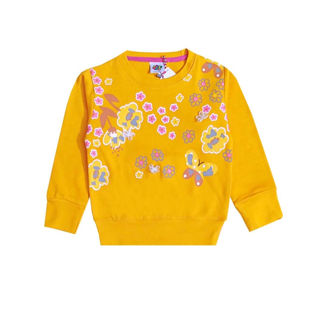 Spring Flowers Fleece Sweatshirt - Mustard