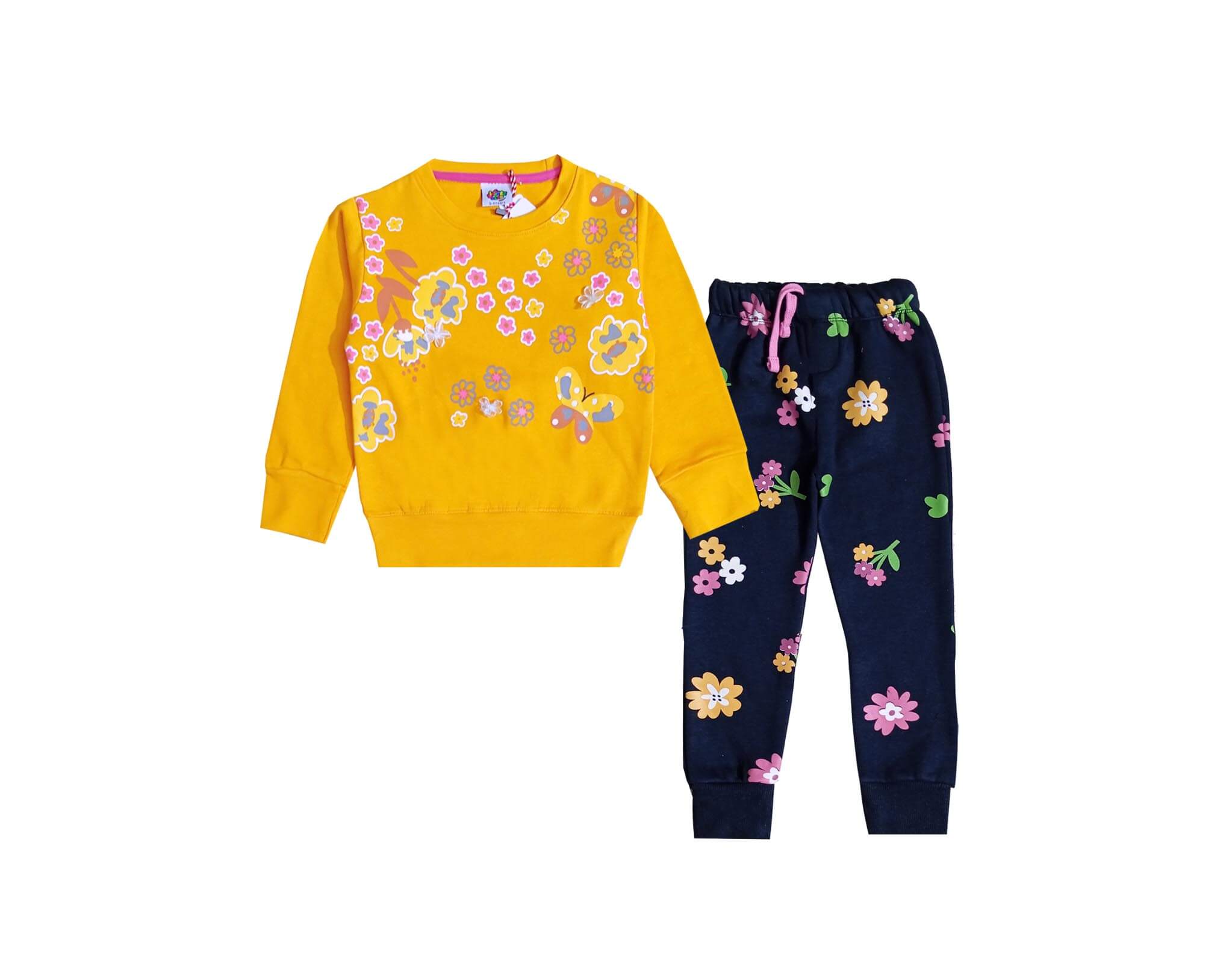 Spring Flowers Fleece Tracksuit- Mustard &amp; Navy Blue