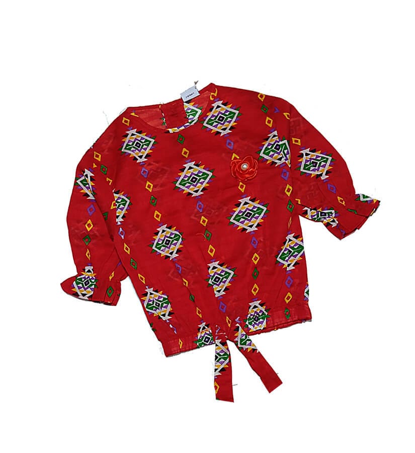 Square Box Cotton Short Top - Red