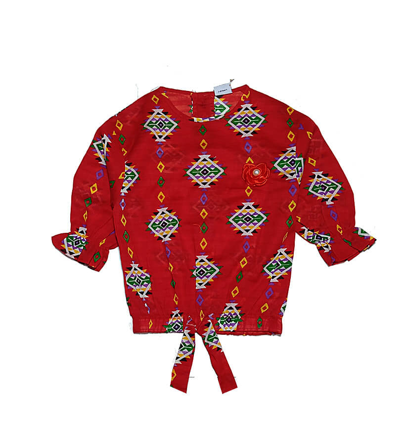 Square Box Cotton Short Top - Red