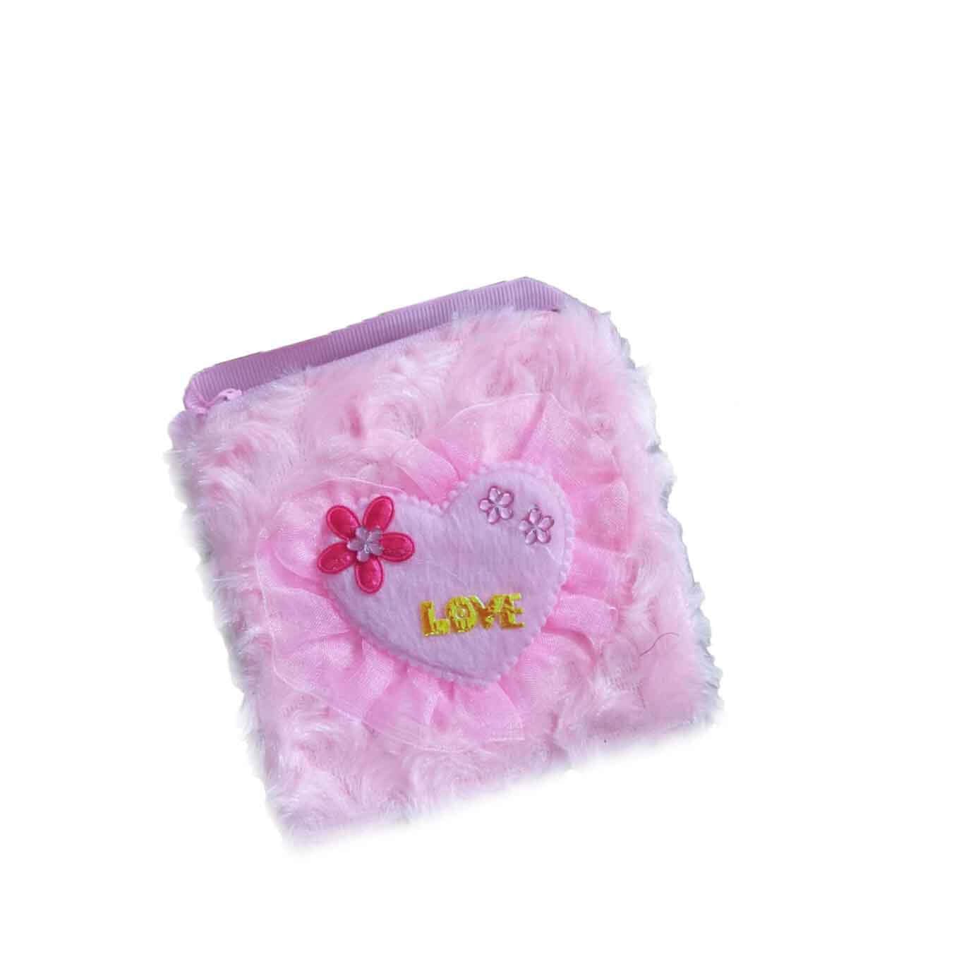 Square Shape Plush Zipper Purse - Baby Pink