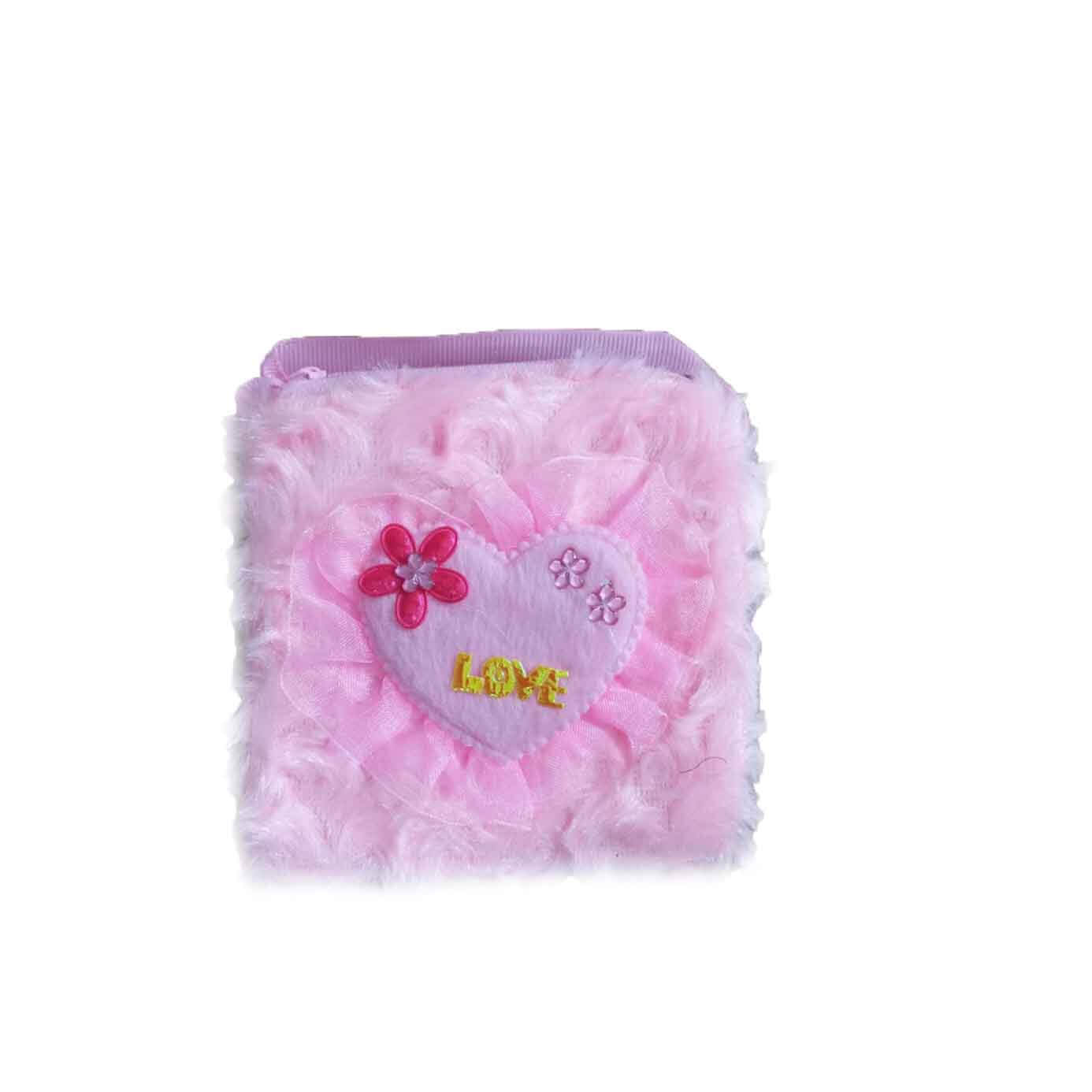 Square Shape Plush Zipper Purse - Baby Pink