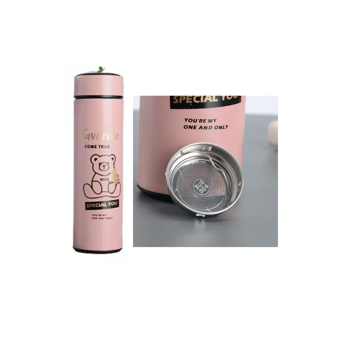 Stainless-Steel-Favorite-Bear-Vacuum-Hot-Cold-Bottle-500ml---Baby-Pink