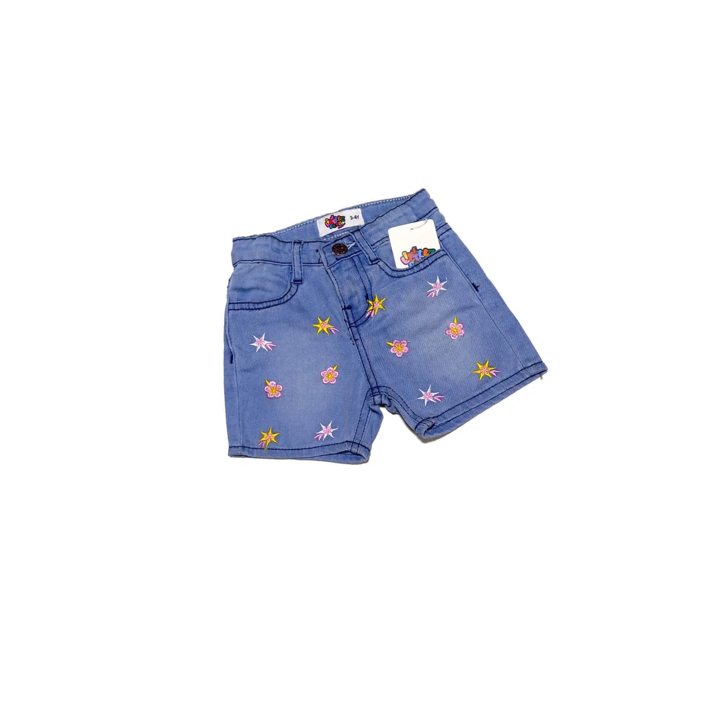 Stars & Jasmine Flowers Denim Short - Sky Blue