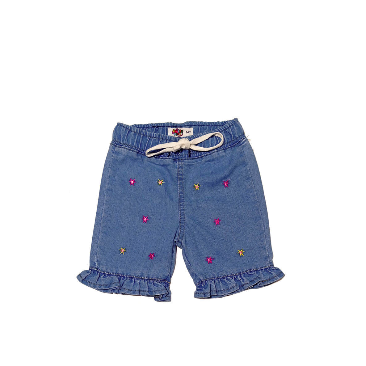 Stars Multi Flowers Frill Hem Denim Short -Sky Blue