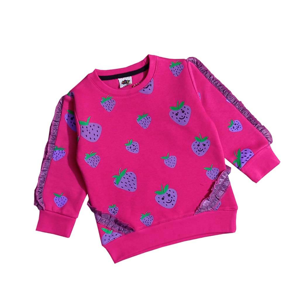 Strawberry Stylish Frill Fleece Sweatshirt - Shocking Pink