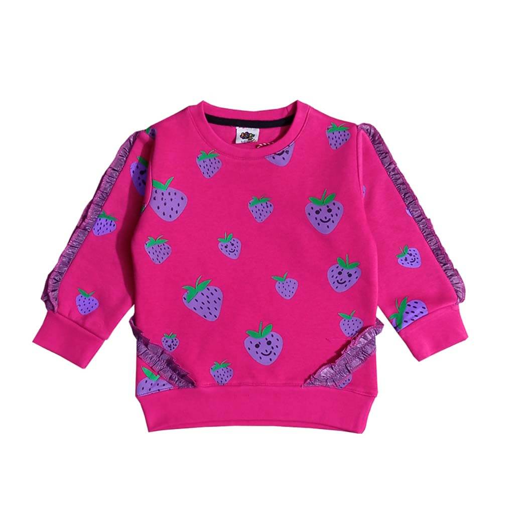Strawberry Stylish Frill Fleece Sweatshirt - Shocking Pink