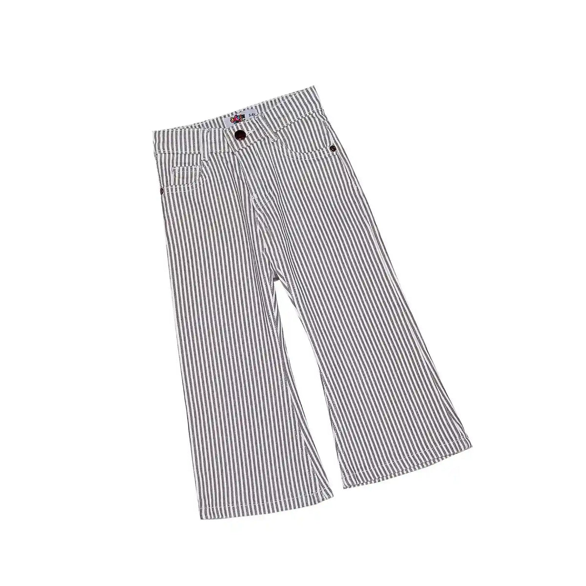 Striped Plaid Flair Denim Pant -Light Grey