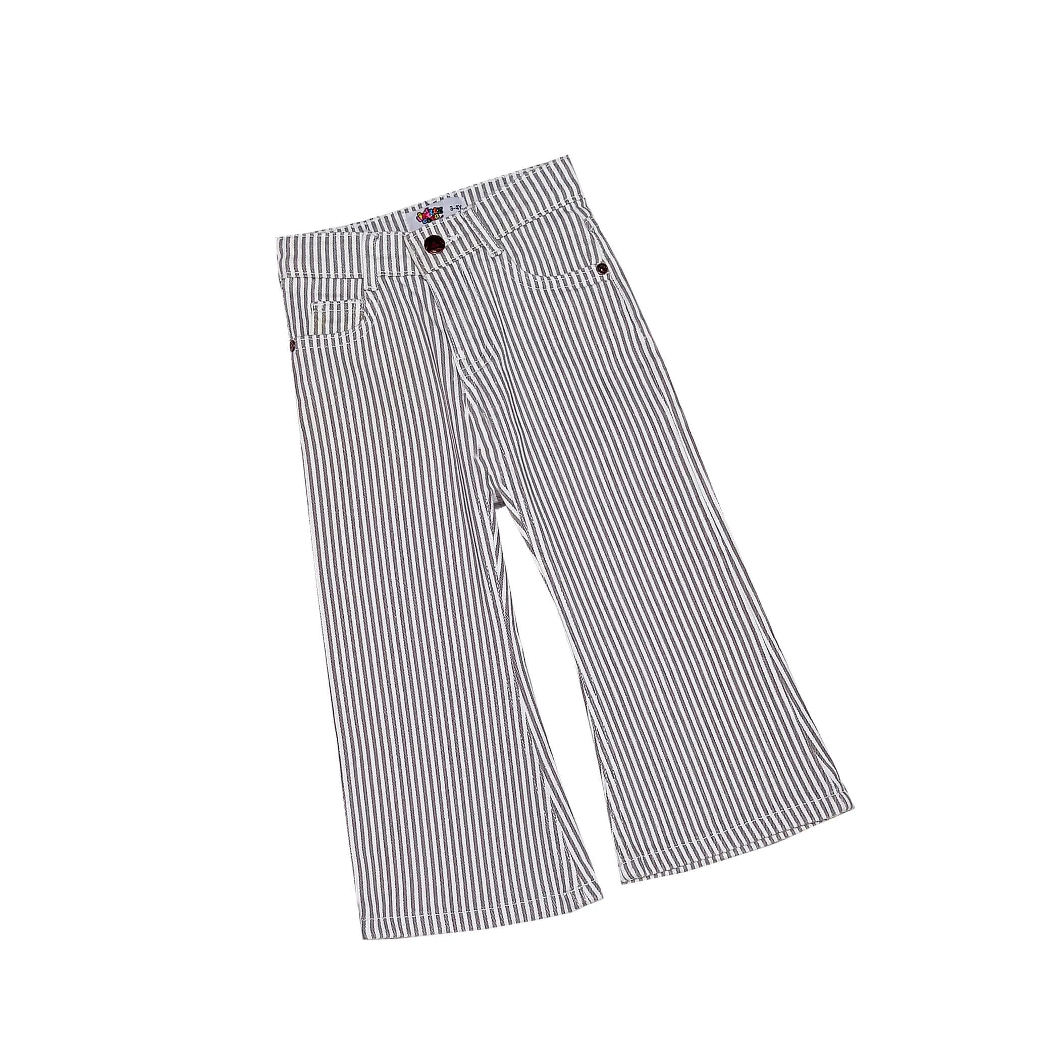 Striped Plaid Flair Denim Pant -Light Grey