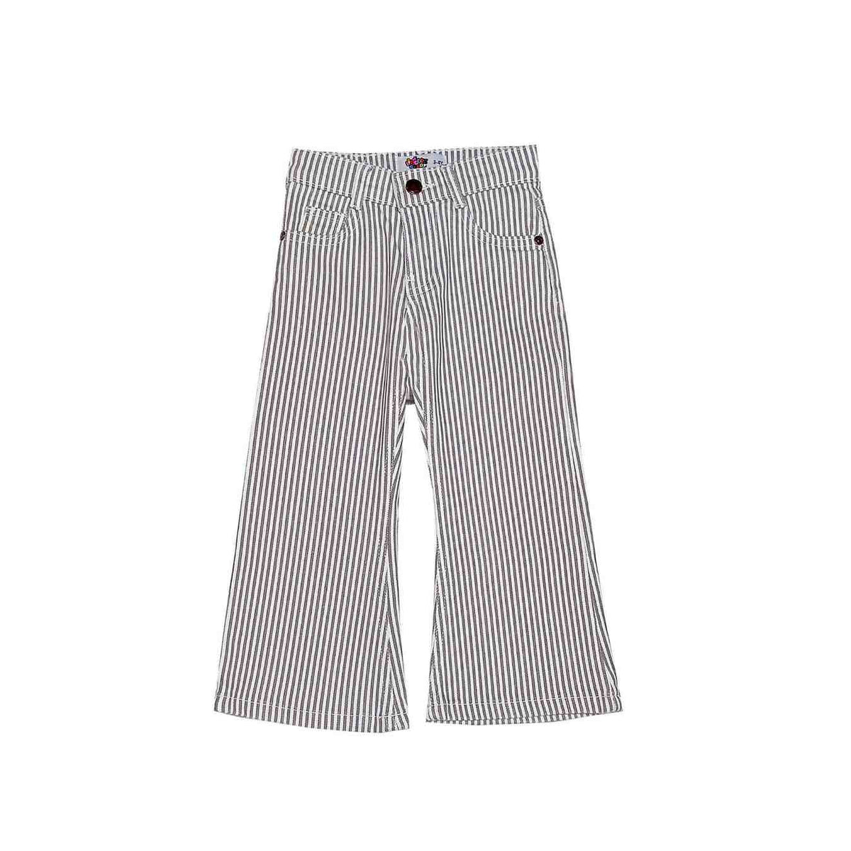 Striped Plaid Flair Denim Pant -Light Grey