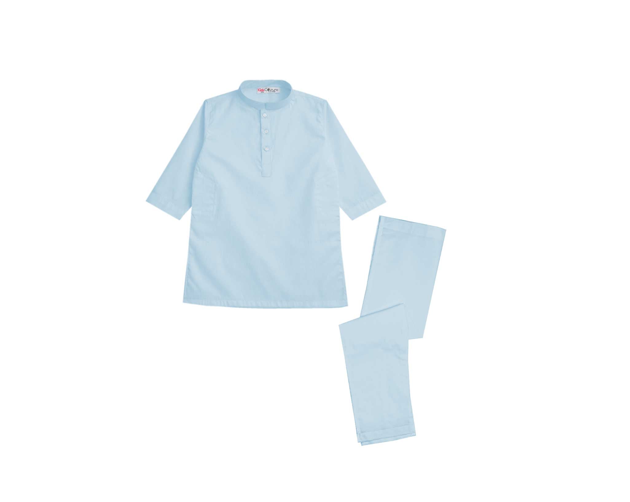Stylish Classic Cotton Kurta &amp; Trouser Set – Sky Blue
