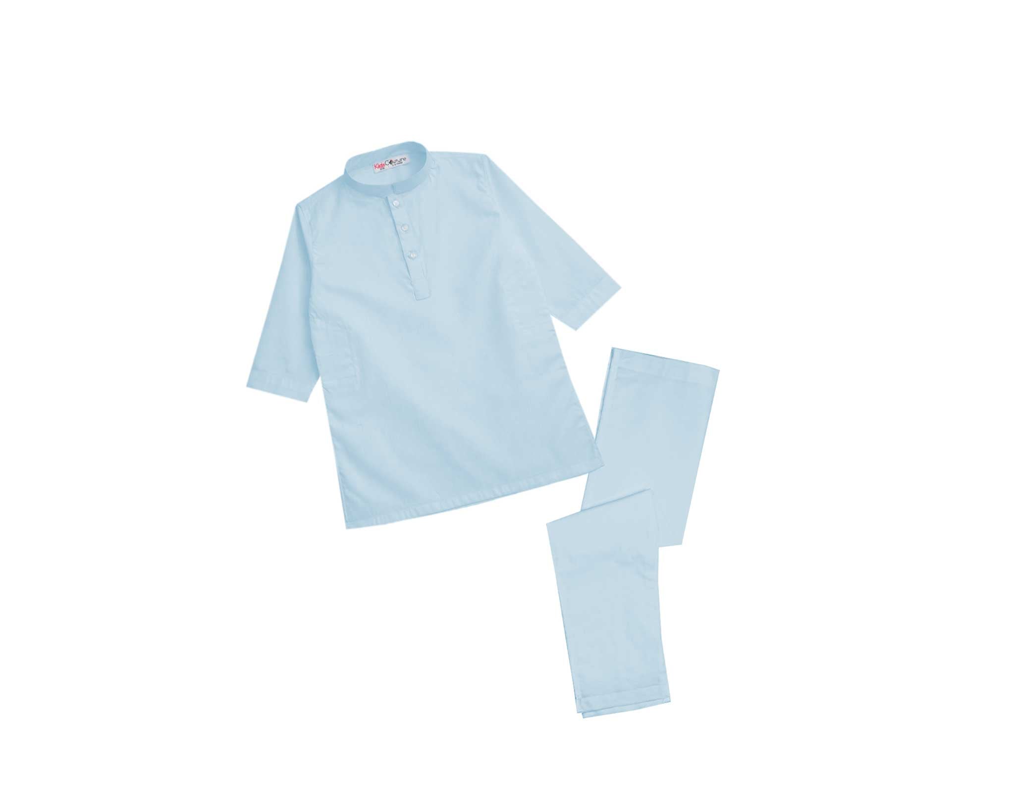 Stylish Classic Cotton Kurta &amp; Trouser Set – Sky Blue