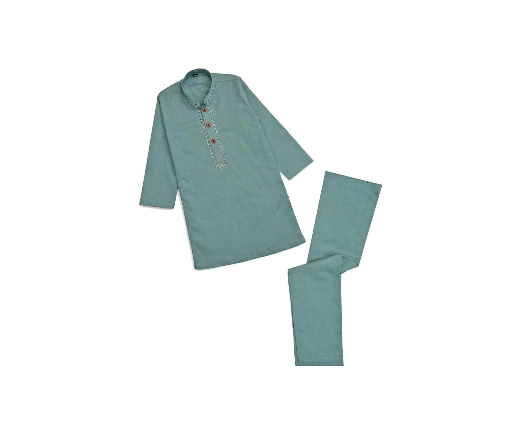 Stylish Embroidery Cotton Kurta &amp; Trouser Set – Light Green