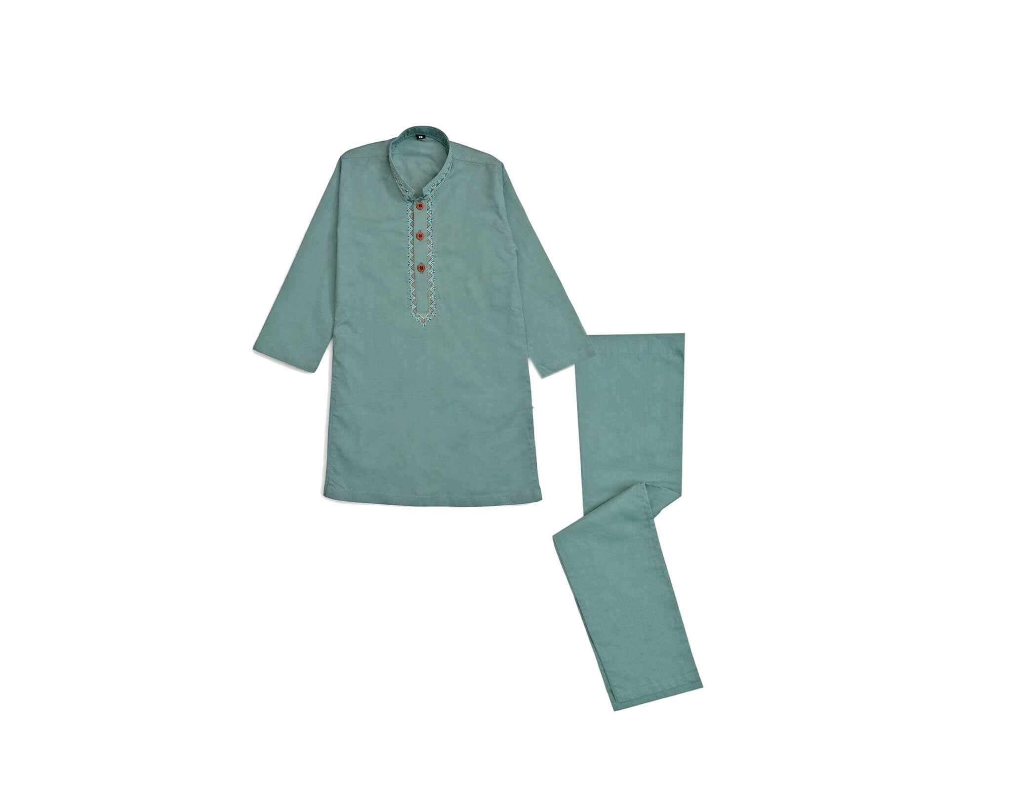Stylish Embroidery Cotton Kurta &amp; Trouser Set – Light Green