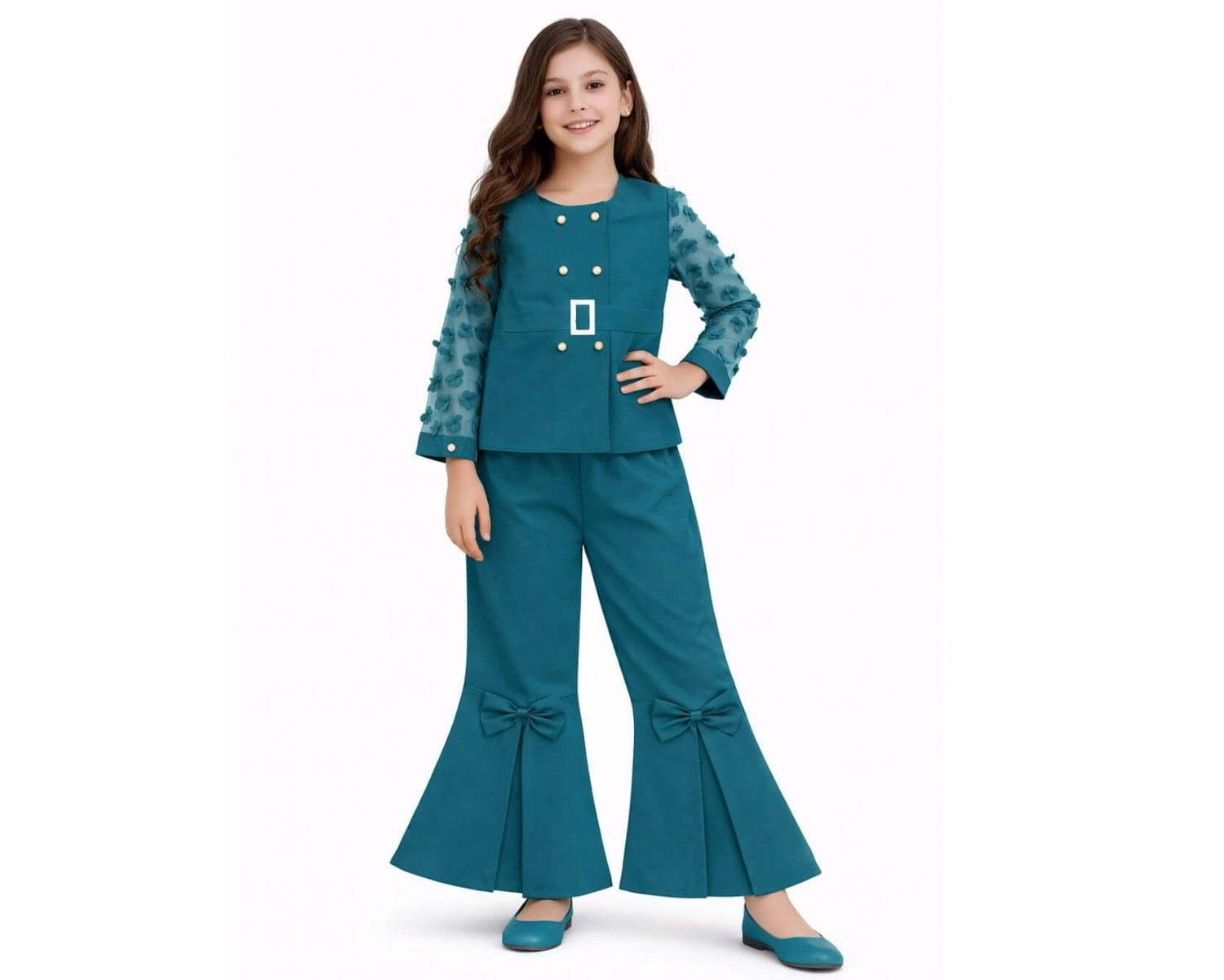 Stylish Girl Flowers Cotton outfit with flared pants – Zinc