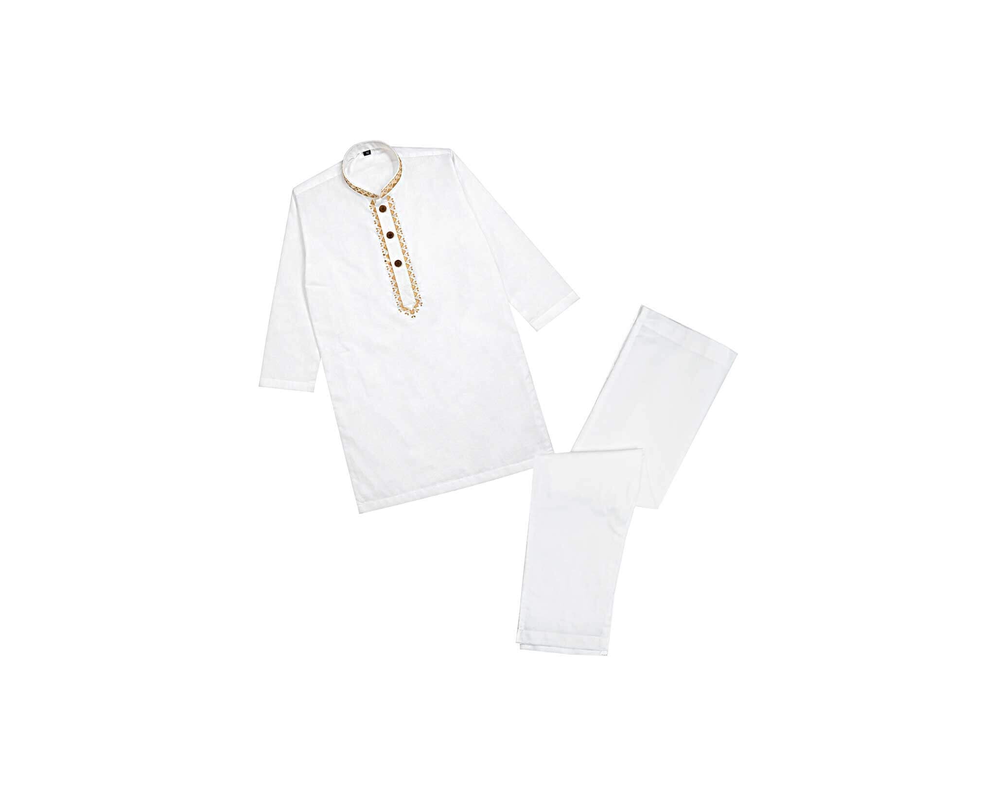Stylish Mustered Embroidery Cotton Kurta &amp; Trouser Set –Off White