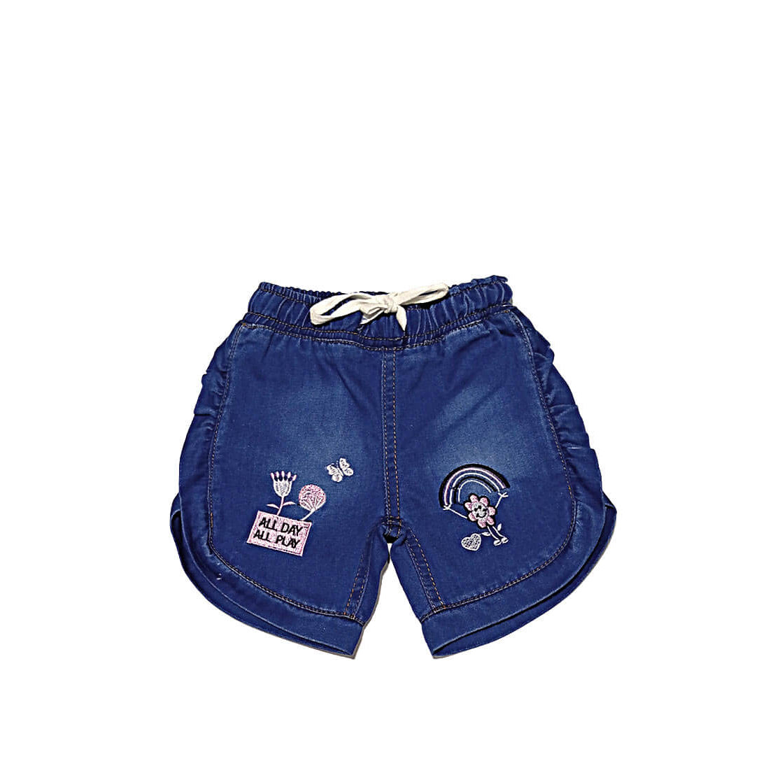 Stylish Round Bottom Denim Short -Dark Blue