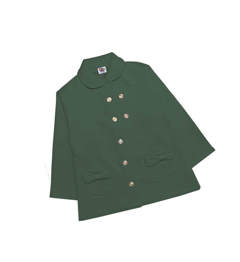 Stylish Round Coller Fleece Coat -Green