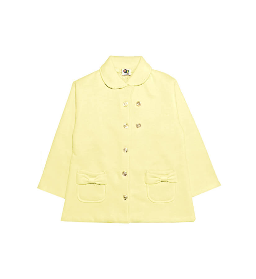 Stylish Round Coller Fleece Coat -Lime Yellow