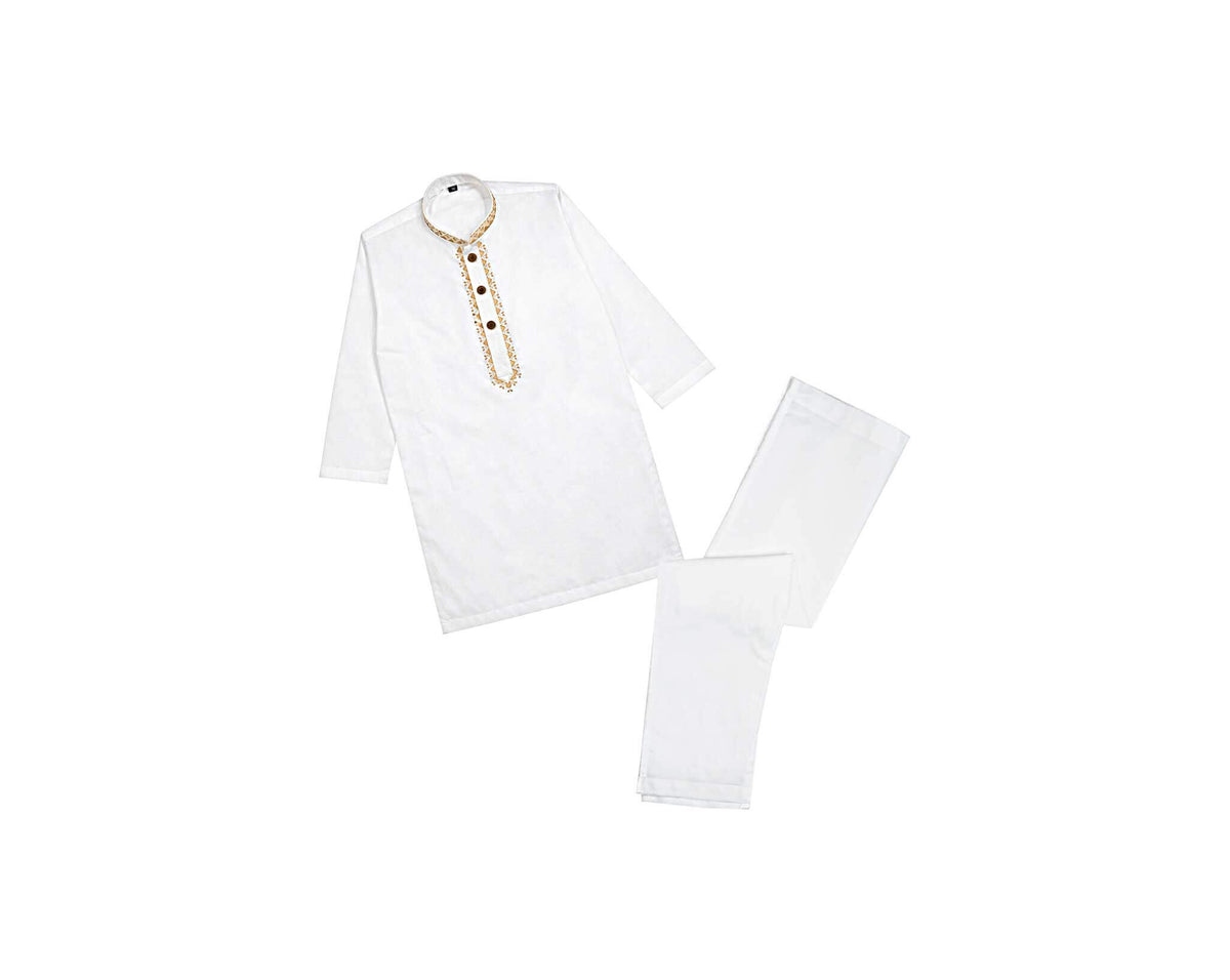 Stylish Mustered Embroidery Cotton Kurta &amp; Trouser Set –Off White-1