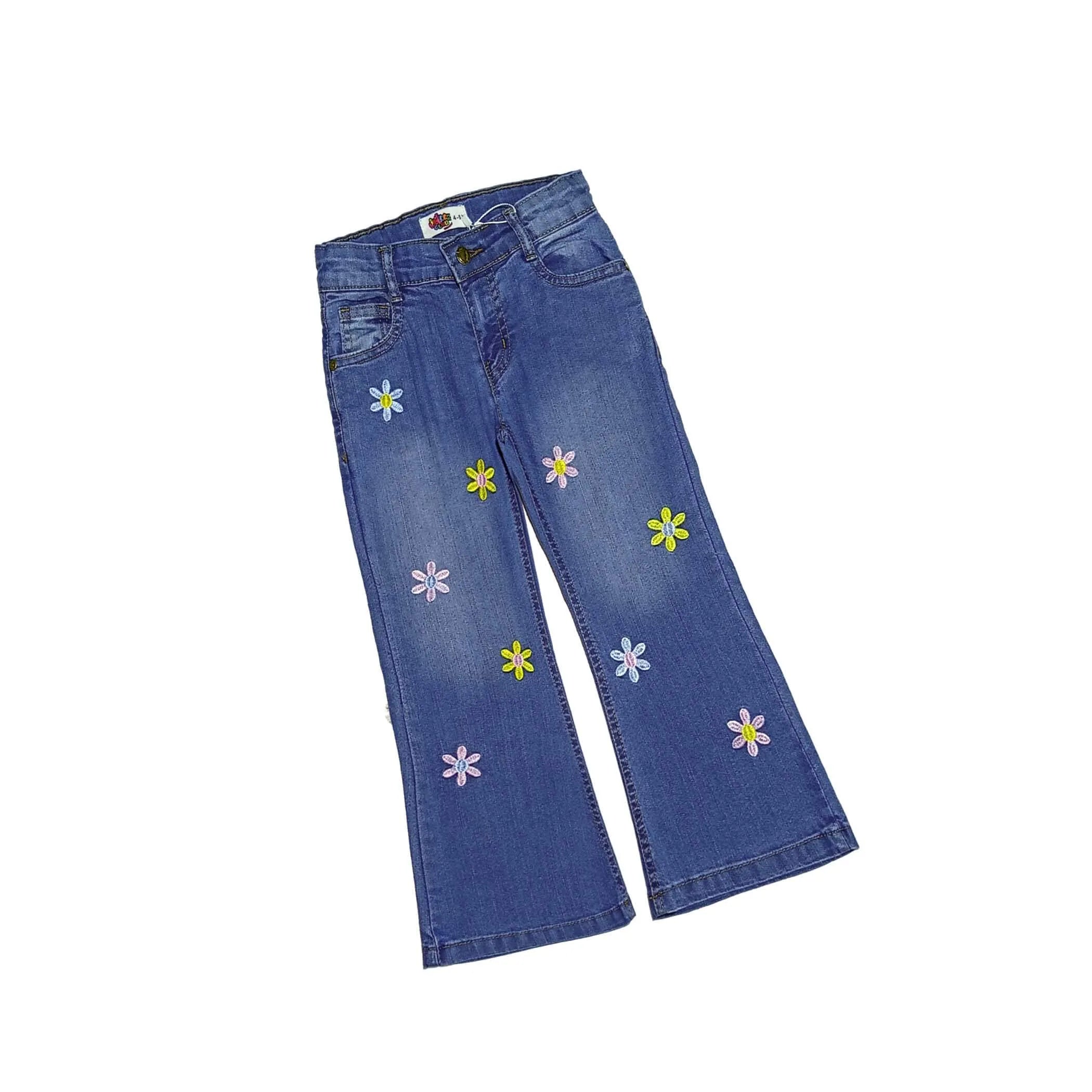 Summer Shining Sunflowers Bell Bottom Denim Pant - Light Blue
